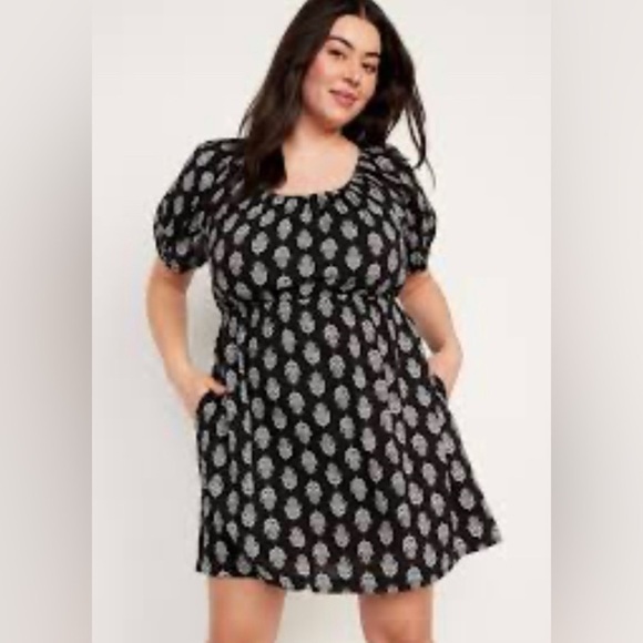 Old Navy Puff-Sleeve Printed Tie-Back Mini Swing Dress for Women size M NWT - Picture 6 of 8